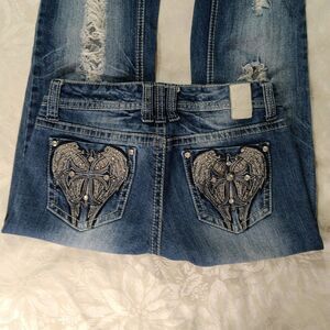 Vanity Premium Collection Jeans Lowrise Embellished Distressed size 26W/35L Y2K